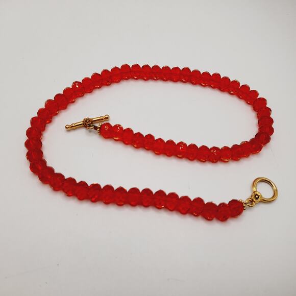 Artisan Red Crystal Necklace 16 Inch Gold Tone Toggle Clasp Statement - Picture 5 of 8